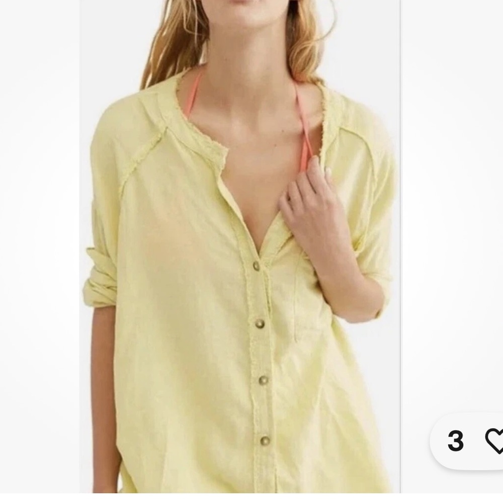 Free People We The Free Keep It Simple Button Down Linen Blend Shirt in Yellow
